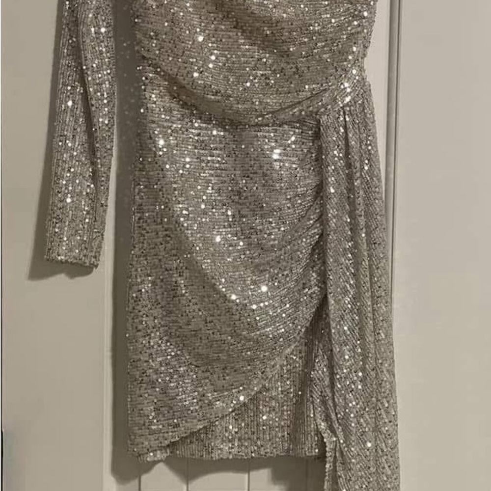 Xtraordinary Silver Sequin Long Sleeve Dress